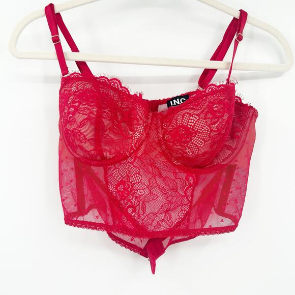 INC International Concepts Lace Pointelle Mesh Bustier Corset Longline Bra Large - Picture 2 of 7